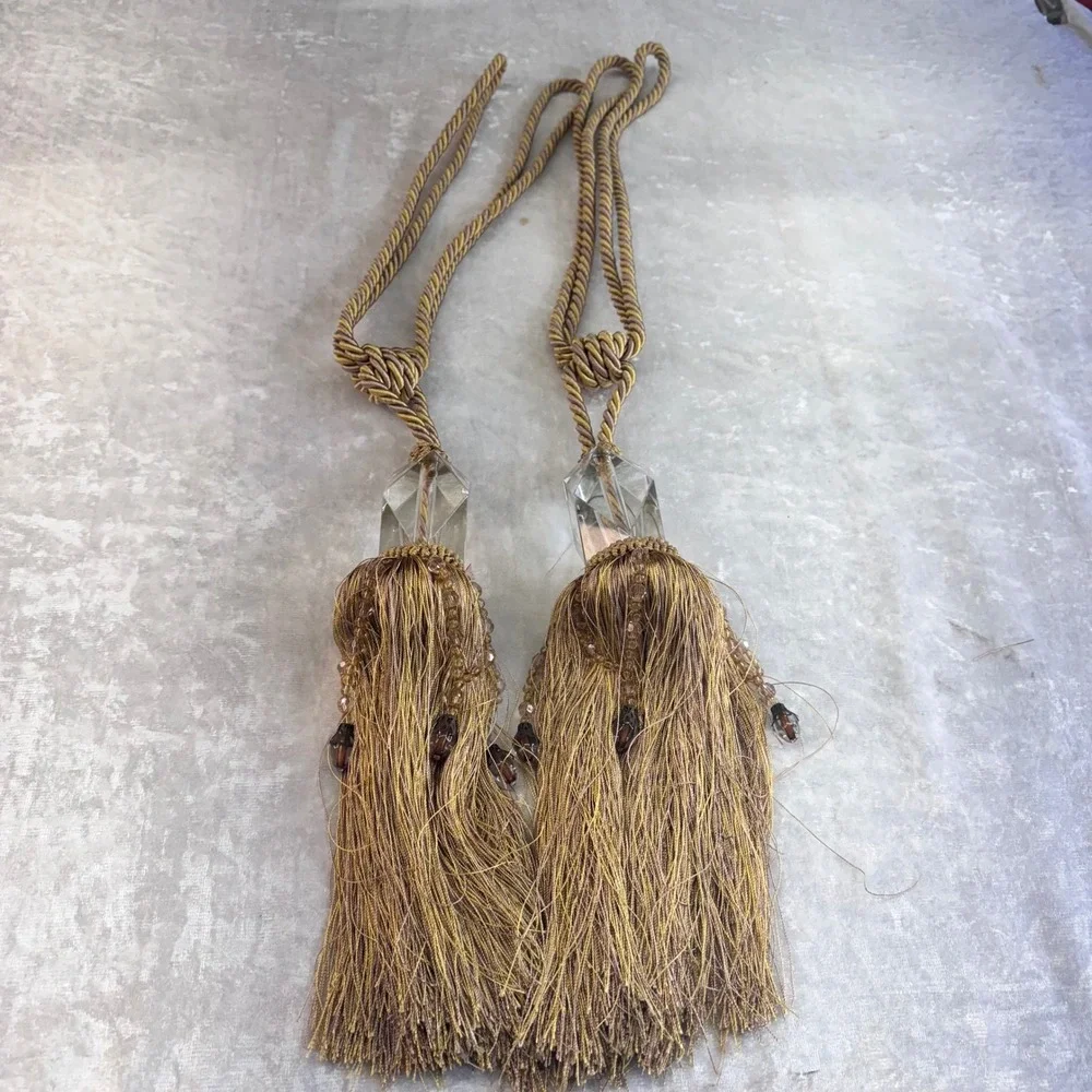 Elegant Gold‎ Tassel Curtain Tie Back Crystal Accent Set of 2